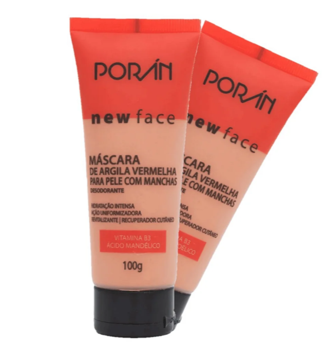 Máscara de Argila Vermelha Anti Manchas Poran Clareadora